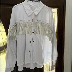 White Fringe Button-Up Shirt